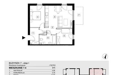 Rzut - Mieszkanie na sprzedaż 3 pokoje o powierzchni 54,2 m² - numer 7.4 w ATAL Jasieny
