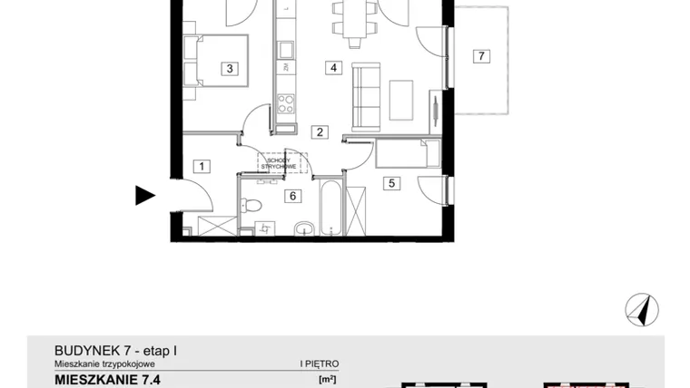 Rzut - Mieszkanie na sprzedaż 3 pokoje o powierzchni 54,2 m² - numer 7.4 w ATAL Jasieny