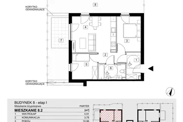 Rzut - Mieszkanie na sprzedaż 3 pokoje o powierzchni 54,15 m² - numer 8.2 w ATAL Jasieny