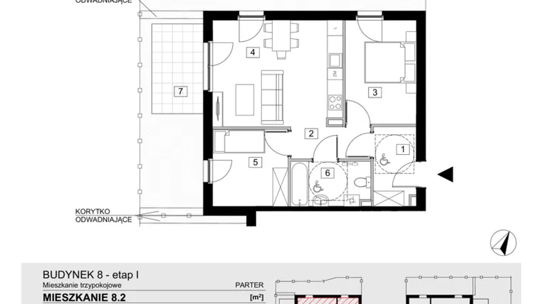 Rzut - Mieszkanie na sprzedaż 3 pokoje o powierzchni 54,15 m² - numer 8.2 w ATAL Jasieny