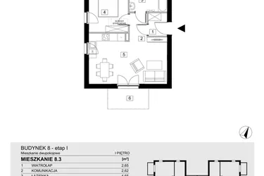 Rzut - Mieszkanie na sprzedaż 2 pokoje o powierzchni 43,55 m² - numer 8.3 w ATAL Jasieny