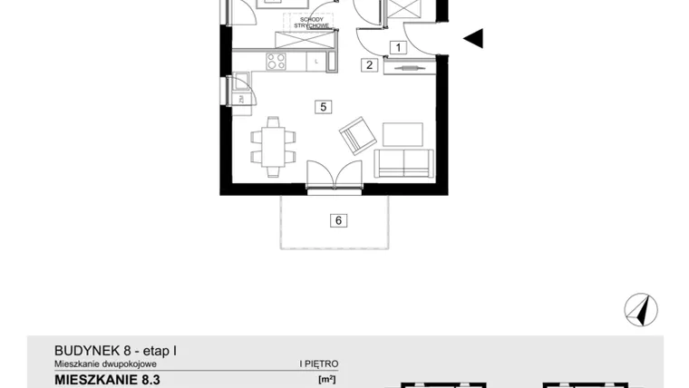 Rzut - Mieszkanie na sprzedaż 2 pokoje o powierzchni 43,55 m² - numer 8.3 w ATAL Jasieny