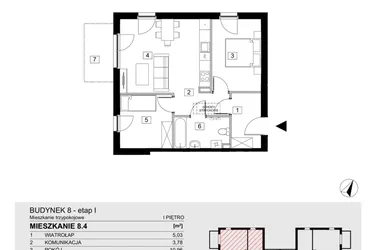 Rzut - Mieszkanie na sprzedaż 3 pokoje o powierzchni 54,27 m² - numer 8.4 w ATAL Jasieny