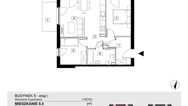 Rzut - Mieszkanie na sprzedaż 3 pokoje o powierzchni 54,27 m² - numer 8.4 w ATAL Jasieny