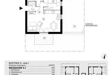 Rzut - Mieszkanie na sprzedaż 2 pokoje o powierzchni 43,42 m² - numer 9.1 w ATAL Jasieny