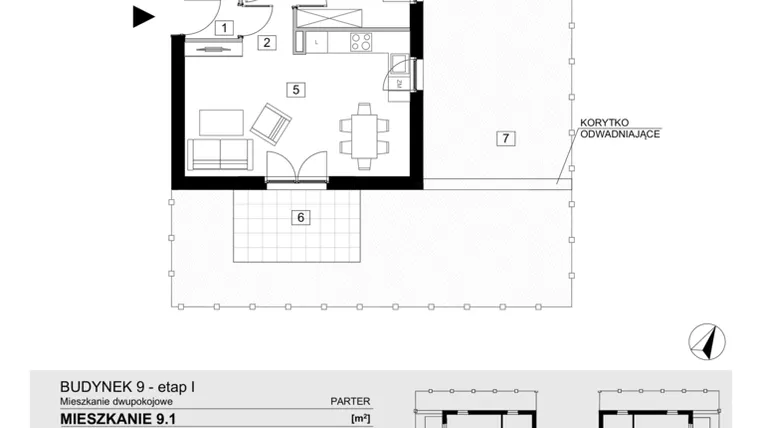 Rzut - Mieszkanie na sprzedaż 2 pokoje o powierzchni 43,42 m² - numer 9.1 w ATAL Jasieny