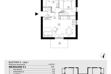 Rzut - Mieszkanie na sprzedaż 2 pokoje o powierzchni 43,55 m² - numer 9.3 w ATAL Jasieny
