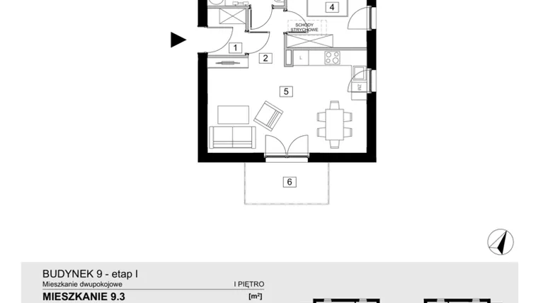Rzut - Mieszkanie na sprzedaż 2 pokoje o powierzchni 43,55 m² - numer 9.3 w ATAL Jasieny