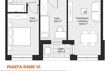Rzut - Mieszkanie na sprzedaż 3 pokoje o powierzchni 49,63 m² - numer G1-44 w Piasta Park VI