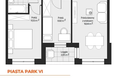 Rzut - Mieszkanie na sprzedaż 3 pokoje o powierzchni 49,63 m² - numer G1-52 w Piasta Park VI