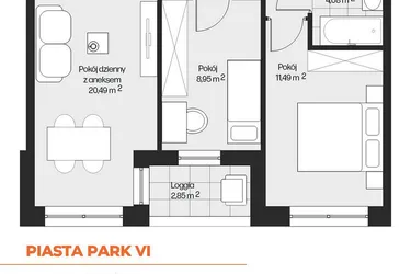 Rzut - Mieszkanie na sprzedaż 3 pokoje o powierzchni 49,84 m² - numer G1-53 w Piasta Park VI