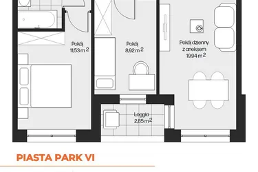 Rzut - Mieszkanie na sprzedaż 3 pokoje o powierzchni 49,82 m² - numer G1-56 w Piasta Park VI