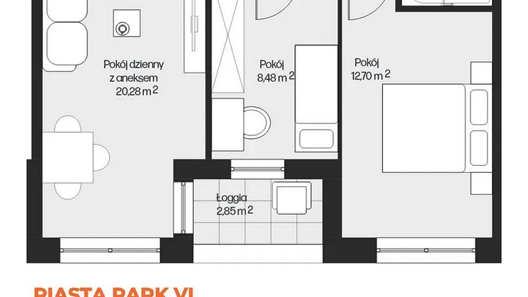 Rzut - Mieszkanie na sprzedaż 3 pokoje o powierzchni 50,23 m² - numer G1-93 w Piasta Park VI