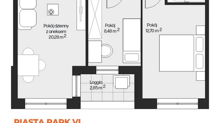 Rzut - Mieszkanie na sprzedaż 3 pokoje o powierzchni 50,34 m² - numer G1-99 w Piasta Park VI