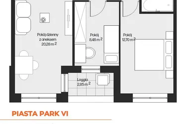 Rzut - Mieszkanie na sprzedaż 3 pokoje o powierzchni 50,29 m² - numer G1-105 w Piasta Park VI