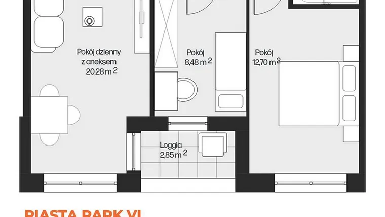Rzut - Mieszkanie na sprzedaż 3 pokoje o powierzchni 50,29 m² - numer G1-105 w Piasta Park VI