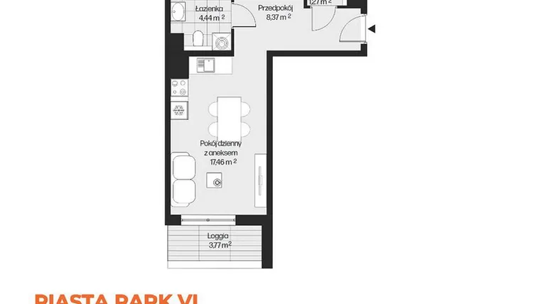 Rzut - Mieszkanie na sprzedaż 3 pokoje o powierzchni 56,19 m² - numer G1-106 w Piasta Park VI