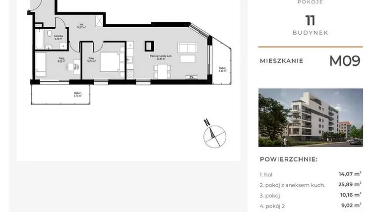 Rzut - Mieszkanie na sprzedaż 3 pokoje o powierzchni 64 m² - numer M09 w Łepkowskiego 11
