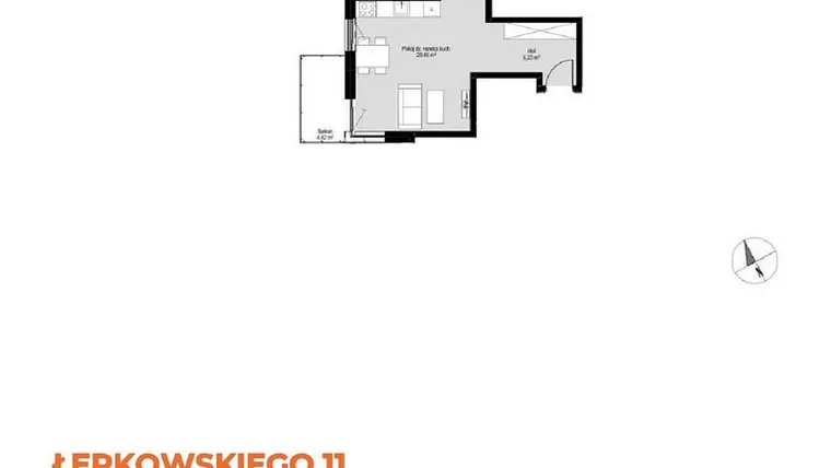 Rzut - Mieszkanie na sprzedaż 2 pokoje o powierzchni 45,73 m² - numer M14 w Łepkowskiego 11