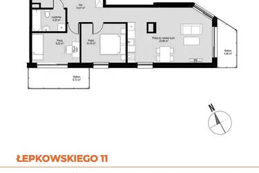 Rzut - Mieszkanie na sprzedaż 3 pokoje o powierzchni 63,79 m² - numer M25 w Łepkowskiego 11
