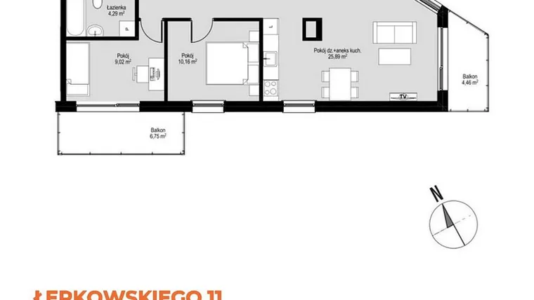 Rzut - Mieszkanie na sprzedaż 3 pokoje o powierzchni 63,79 m² - numer M25 w Łepkowskiego 11