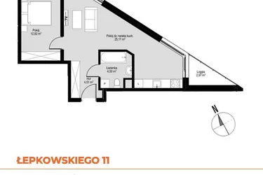 Rzut - Mieszkanie na sprzedaż 2 pokoje o powierzchni 47,05 m² - numer M38 w Łepkowskiego 11