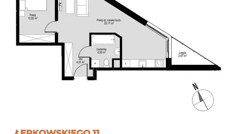 Rzut - Mieszkanie na sprzedaż 2 pokoje o powierzchni 47,05 m² - numer M38 w Łepkowskiego 11