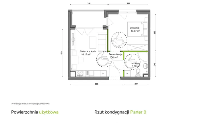Rzut - Mieszkanie na sprzedaż 2 pokoje o powierzchni 38,45 m² - numer C1/C/03 w Orawska Vita