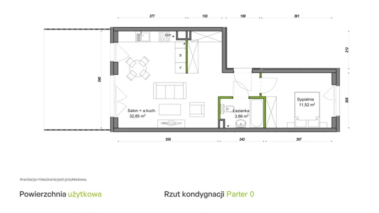 Rzut - Mieszkanie na sprzedaż 2 pokoje o powierzchni 48,23 m² - numer C2/H/01 w Orawska Vita