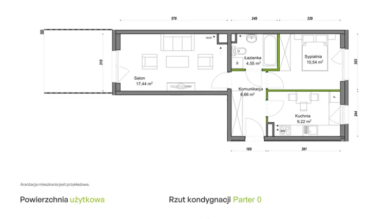 Rzut - Mieszkanie na sprzedaż 2 pokoje o powierzchni 48,41 m² - numer C2/H/03 w Orawska Vita