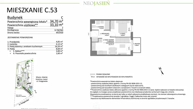 Rzut - Mieszkanie na sprzedaż 2 pokoje o powierzchni 33,1 m² - numer C53 w Neo Jasień etap II