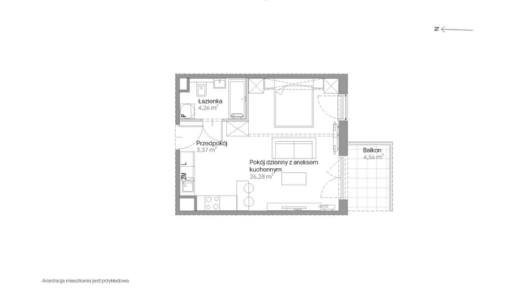 Rzut - Mieszkanie na sprzedaż 1 pokój o powierzchni 33,91 m² - numer E.263 w Centralna Vita