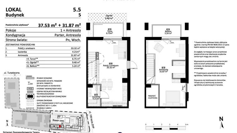 Rzut - Mieszkanie na sprzedaż 2 pokoje o powierzchni 69,4 m² - numer 5.05 w Pino Resort