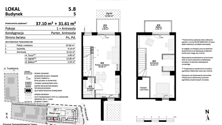 Rzut - Mieszkanie na sprzedaż 2 pokoje o powierzchni 68,71 m² - numer 5.08 w Pino Resort