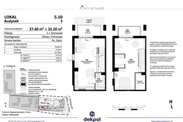 Rzut - Mieszkanie na sprzedaż 2 pokoje o powierzchni 69,8 m² - numer 5.10 w Pino Resort