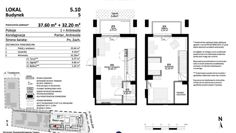 Rzut - Mieszkanie na sprzedaż 2 pokoje o powierzchni 69,8 m² - numer 5.10 w Pino Resort