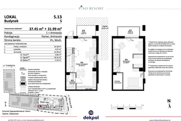 Rzut - Mieszkanie na sprzedaż 2 pokoje o powierzchni 69,44 m² - numer 5.13 w Pino Resort