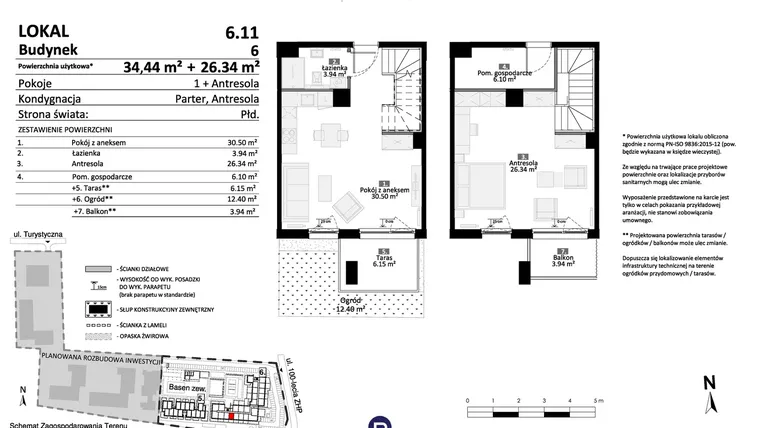 Rzut - Mieszkanie na sprzedaż 2 pokoje o powierzchni 60,78 m² - numer 6.11 w Pino Resort