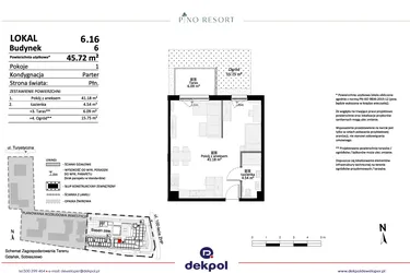 Rzut - Mieszkanie na sprzedaż 2 pokoje o powierzchni 45,72 m² - numer 6.16 w Pino Resort