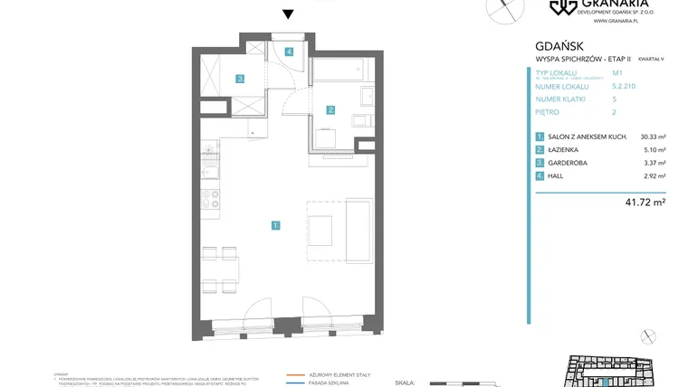Rzut - Mieszkanie na sprzedaż 1 pokój o powierzchni 41,72 m² - numer 5.2.210 w Granaria