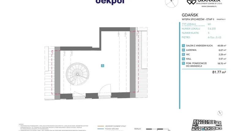 Rzut - Mieszkanie na sprzedaż 1 pokój o powierzchni 81,77 m² - numer 5.6.235.M w Granaria