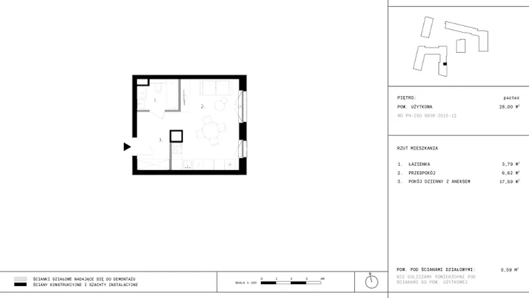 Rzut - Mieszkanie na sprzedaż 1 pokój o powierzchni 28 m² - numer C37.0 w 28 czerwca 1956 r.