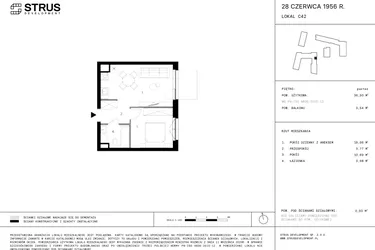 Rzut - Mieszkanie na sprzedaż 2 pokoje o powierzchni 36,27 m² - numer 123 w 28 czerwca 1956 r.