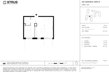 Rzut - Mieszkanie na sprzedaż 2 pokoje o powierzchni 43,6 m² - numer 126 w 28 czerwca 1956 r.