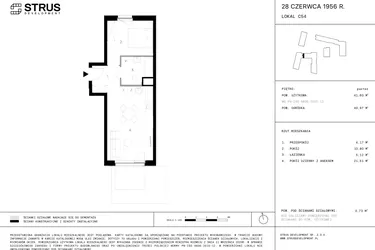 Rzut - Mieszkanie na sprzedaż 2 pokoje o powierzchni 41,34 m² - numer 165 w 28 czerwca 1956 r.