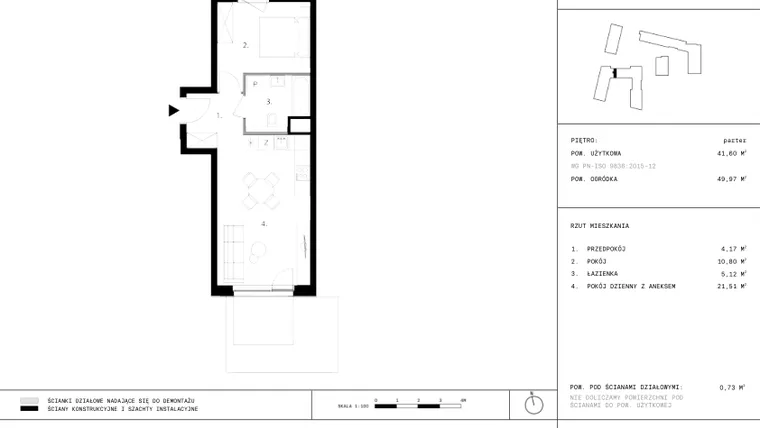 Rzut - Mieszkanie na sprzedaż 2 pokoje o powierzchni 41,34 m² - numer 165 w 28 czerwca 1956 r.