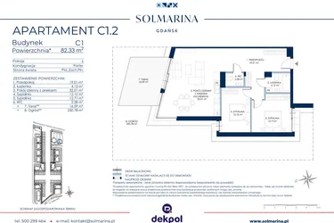 Rzut - Mieszkanie na sprzedaż 3 pokoje o powierzchni 82,33 m² - numer C1.2 w Sol Marina etap III