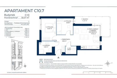 Rzut - Mieszkanie na sprzedaż 3 pokoje o powierzchni 55,4 m² - numer C10.7 w Sol Marina etap III