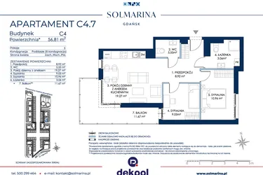 Rzut - Mieszkanie na sprzedaż 3 pokoje o powierzchni 56,81 m² - numer C4.7 w Sol Marina etap III