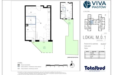 Rzut - Mieszkanie na sprzedaż 2 pokoje o powierzchni 44,02 m² - numer M.0.1 w Viva Piastów